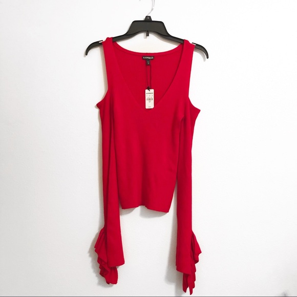 Express Sweaters - Express | Cold Should Shoulder Ruffle Sweater